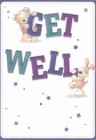 Glowing with cheerful optimism, this get well card's adorable illustration features a soft brown teddy and a playful puppy joyfully interacting with vibrant, oversized letters spelling out 'Get Well.' Their furry textures come alive under a gentle wash of morning light, much like the comforting embrace of a bouquet crafted in Limehouse. Deep indigo and teal hues in the bold text stand in striking contrast to the creamy, immaculate background, instantly catching the eye. Scattered across the card, sparkling stars in shades of blue and purple infuse the scene with whimsical hope, reminiscent of evening reflections along the Limehouse Cut. Each expressive character radiates warmth, turning a simple greeting into an act of gentle encouragement. Just as a thoughtfully prepared arrangement from a Limehouse florist brings solace, this card conveys a heartfelt wish for renewed strength, perfect to accompany a message of recovery to someone special in the local community.